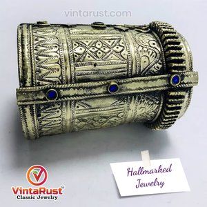 Single Antique Afghan Cuff Bracelet With Blue Glass StoneAntique Tribal
